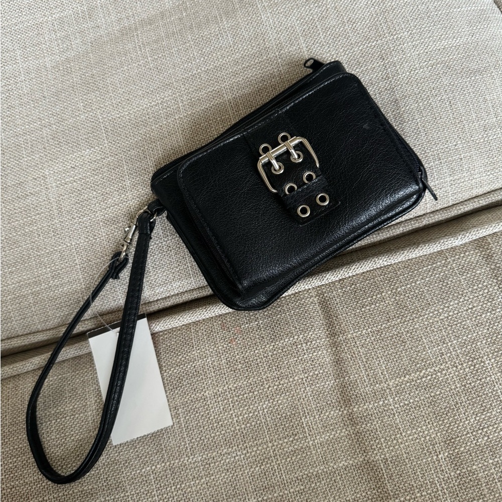 Double zip black wallet with wristlet like new